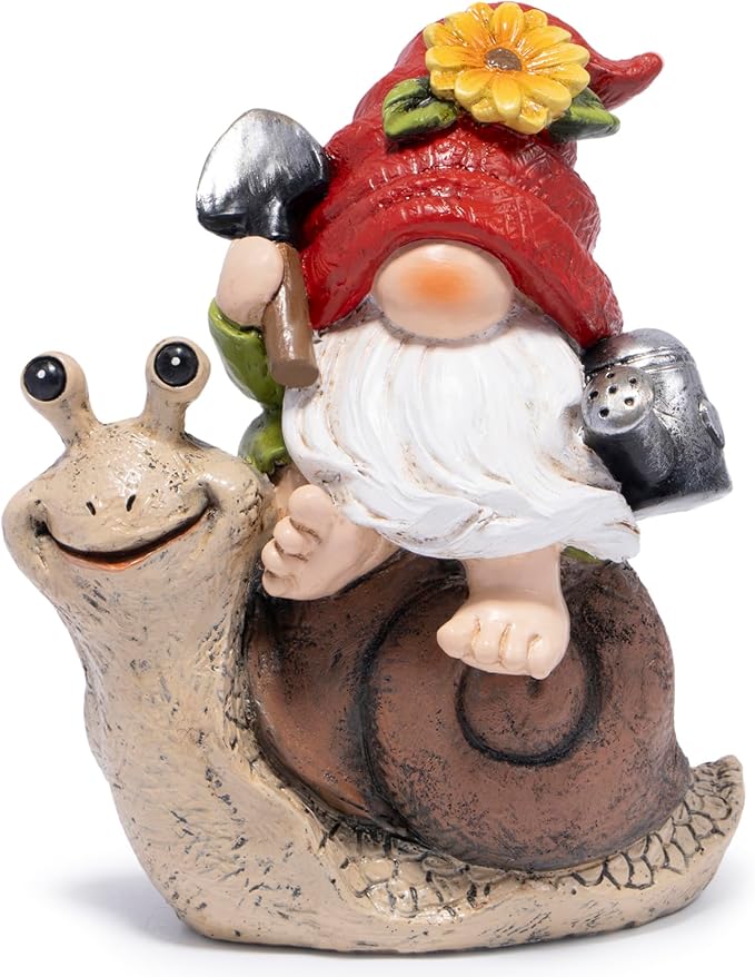 Hodao Spring Garden Gnome Decoration Flower Animal Ornaments Decor Gifts Spring Gnomes for Garden Decorations Summer Elf Figurine Gifts for Mom Outdoor Decor (Red)-Ruum Studio Home