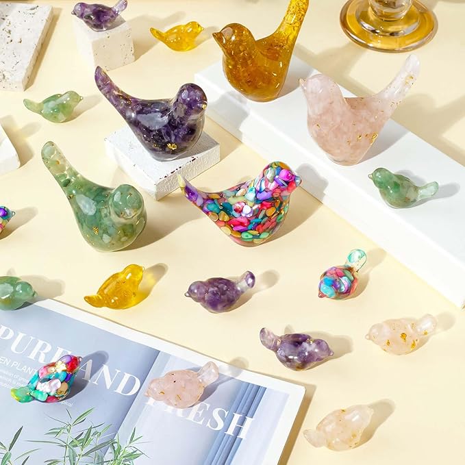 Crystal Bird Figurines, Resin Animal Statues, Miniature Decorative Gravel Birds, Home Decor (4PCS-RoseQuartz)-Ruum Studio Home