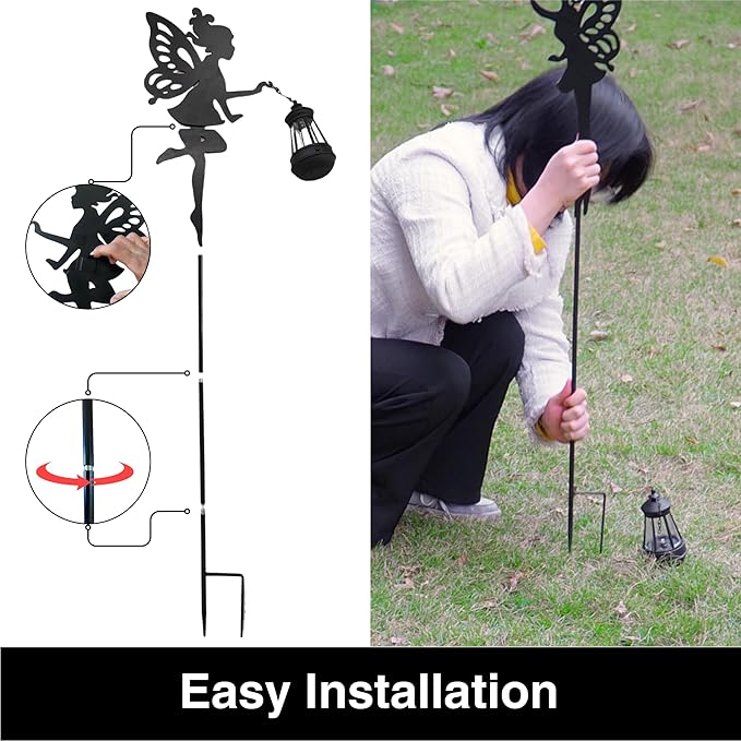 Fairy Garden Accessories Lawn Ornaments 1 Pair - Solar Lights Halloween Decorations Outdoor Garden Statue, Metal Stakes Decorative Figurines for Yard Decor, Patio (Type A Color-Shifting Lighting)-Ruum Studio Home