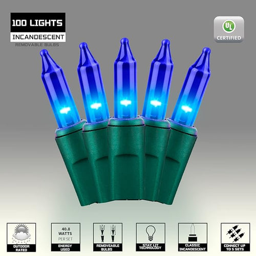 100LIGHTS BLUE Extra-Bright With End Connectors Christmas Decorative Lights 5.98m UL Certified Mini String Light Set Waterproof for Home Garden Holiday Christmas Tree Party Patio Decor Wedding-Ruum Studio Home