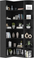 Loomie Black Book Shelf, 6 Tiers Shelf Large Tall Corner Etagere Bookcase with Full Baffle, L-Shaped Modern Storage Display Industrial Bookshelves for Bedroom, Home Office, Living Room & Kitchen,Black-Ruum Studio Home