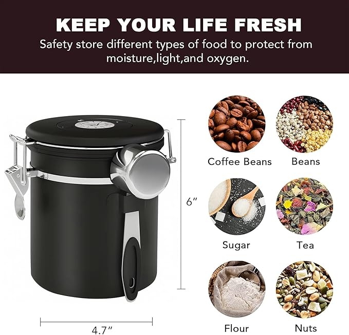 ShanSon Coffee Canister Airtight Coffee Container Stainless Steel Coffee Bean Storage Container with Scoop Coffee Canister for Beans Grounds Sugar Flour Tea Cereal,16OZ, Black-Ruum Studio Home