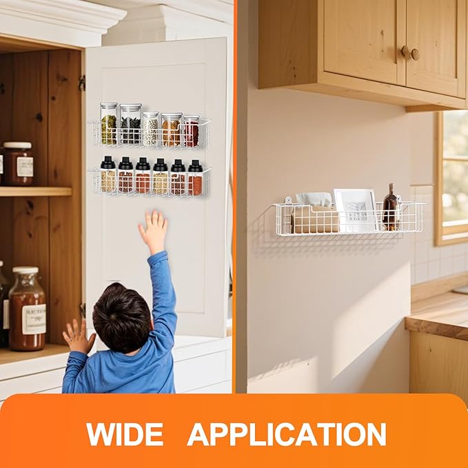 Spice Rack, 4-Pack Seasoning Organizer Wall Mount for Kitchen Storage Organization, Spice Holder Metal Shelf Saving Space for Cabinet, RV, Pantry, White-Ruum Studio Home