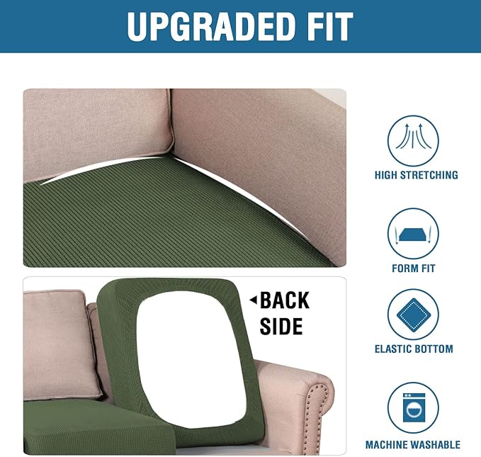 H.VERSAILTEX Super Stretch Individual Seat Cushion Covers Sofa Covers Couch Cushion Covers Slipcover Sets Thick Jacquard Textured Twill Fabric (2 Piece Medium Sofa Cushion Covers, Bronze Green)-Ruum Studio Home