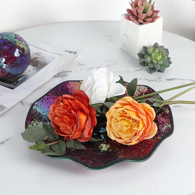 MDLUU Mosaic Centerpiece Tray, 11.6" Decorative Glass Plate, Home Decor Glass Bowl for Dining Room Table, Coffee Table, Gift (Multicolored Purple)-Ruum Studio Home
