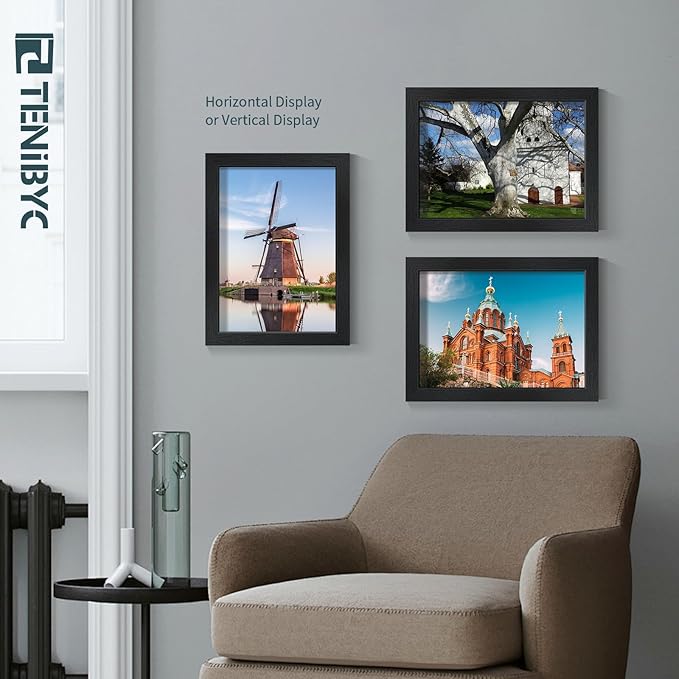 9x12 Frame 3 Pack - Black Woodgrain, 9 x 12 Picture Frame with HD Tempered Glass, Table or Wall Display-Ruum Studio Home