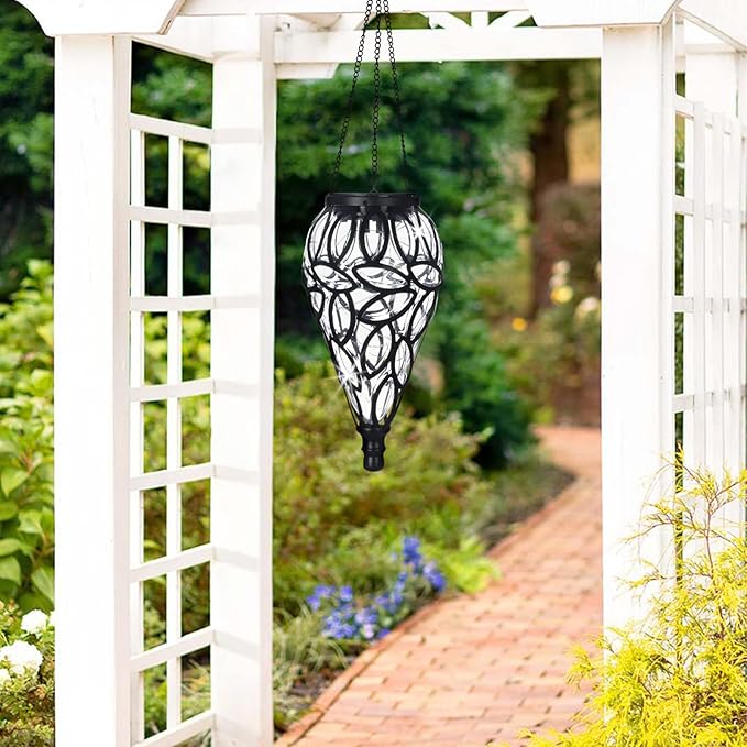 SUNNYPARK Outdoor Plastic Solar Hanging Lantern, 15 Multi Color LEDs Twinkle Effect Tear-Shaped Hanging Lantern Decor Garden Decorative Solar Lights for Backyard, Patio and Lawn-Ruum Studio Home