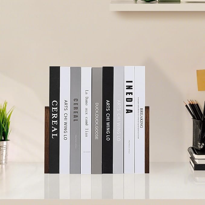 Book Ends, Black Walnut Wooden Bookends for Shelves - Heavy Duty Non-Slip Book Organizers, Upgraded Decorative Bookend Holders for Home, Kitchen, Office, Set of 2, Small-Ruum Studio Home