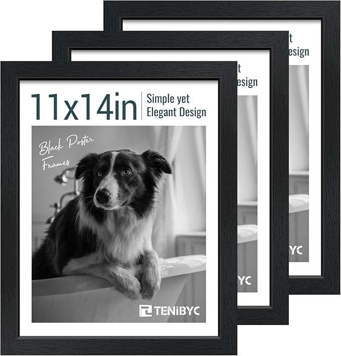 11x14 Picture Frame Set - 3 Pack, Textured Black Solid Wood, HD Tempered Glass, Wall Gallery Photo Frame-Ruum Studio Home
