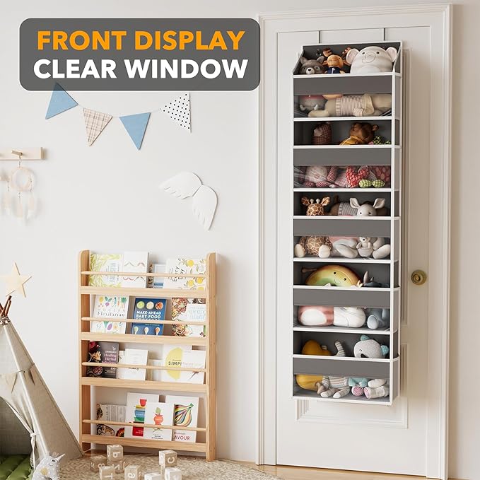 SpaceAid 1 Pack Over The Door Organizer with 5 Large Pockets and 10 Mesh Side Pockets, 5 Layers Door Organizer Hanging with Clear Window for Bedroom, Bathroom, Pantry and Nursery, Gray-Ruum Studio Home