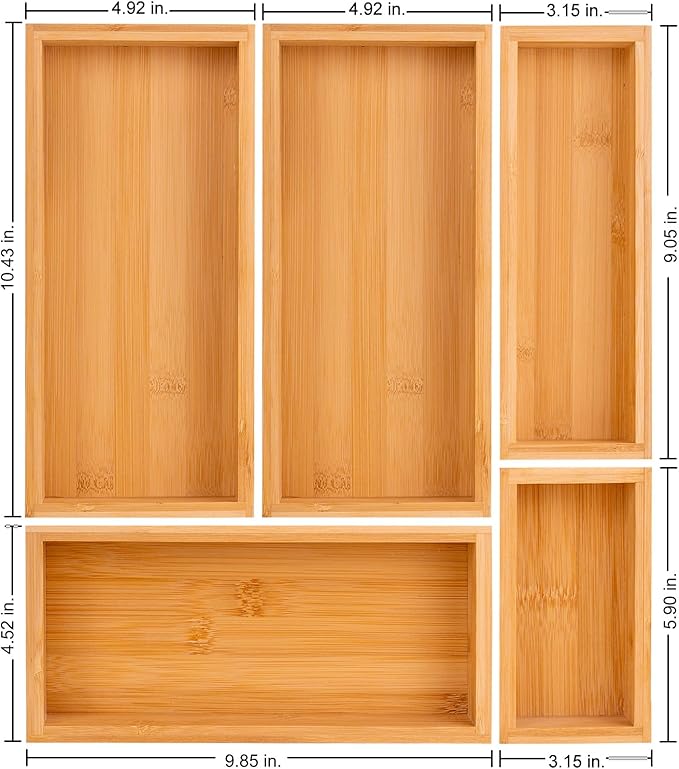 bamboo drawer organizer Set，expandable drawer dividers,wooden storage organizers,large trays for kitchen, bathroom,flatware,Tea Bag Organizer (2 X 5PCS Natural)-Ruum Studio Home
