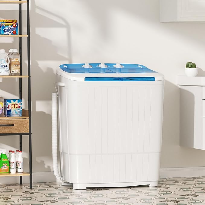 Greenvelly Portable Washing Machine, 16 Lbs Compact Mini Washer and Dryer Combo, Semi-automatic Twin Tub Washer with Drain Pump for Dorms, Apartments, RVs (Blue)-Ruum Studio Home