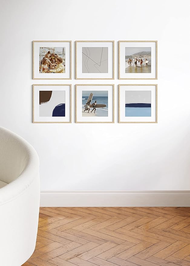 HAUS AND HUES Square Picture Frames 16 x 16 Set of 15 - Photo Gallery Wall Frame Set, Wood 16x16 Frames, 16 x 16 Frames Gallery Wall Set, 16x16 Frame with Mat, Square Frames 16x16 (Beige Oak Frames)-Ruum Studio Home