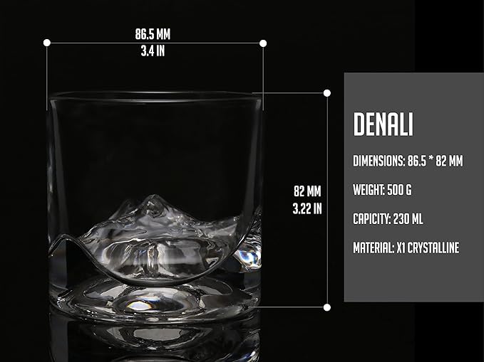 Denali Mountain Heavy Crystal Whiskey Glasses Gift Set of 2, Thick Freezable Bourbon Glass 1lb Each, Premium Whiskey Gifts for Men, Frozen Crystal Chills Cocktails, 10 oz-Ruum Studio Home