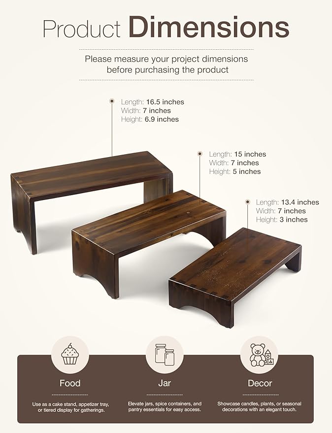 Acacia Wooden 3 Tier Cupcake Stand - Risers for Display for Food Buffet Risers and Stands – Food Stands for Display Party – Acacia Wooden Cupcake Stand - Set of 3 Size (Walnut Color)-Ruum Studio Home