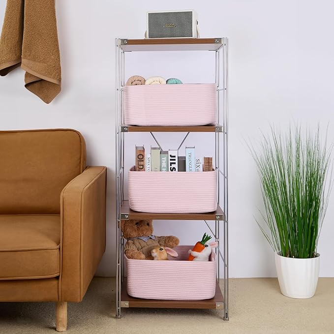 Large Storage Baskets for Shelves, Closet Organizers Bins for Clothes Blanket Towels, Baby Nursery, Toy Baskets Box, Woven Rope Baskets, 17 x 13 x 7.5”, 3 Packs Light Pink-Ruum Studio Home
