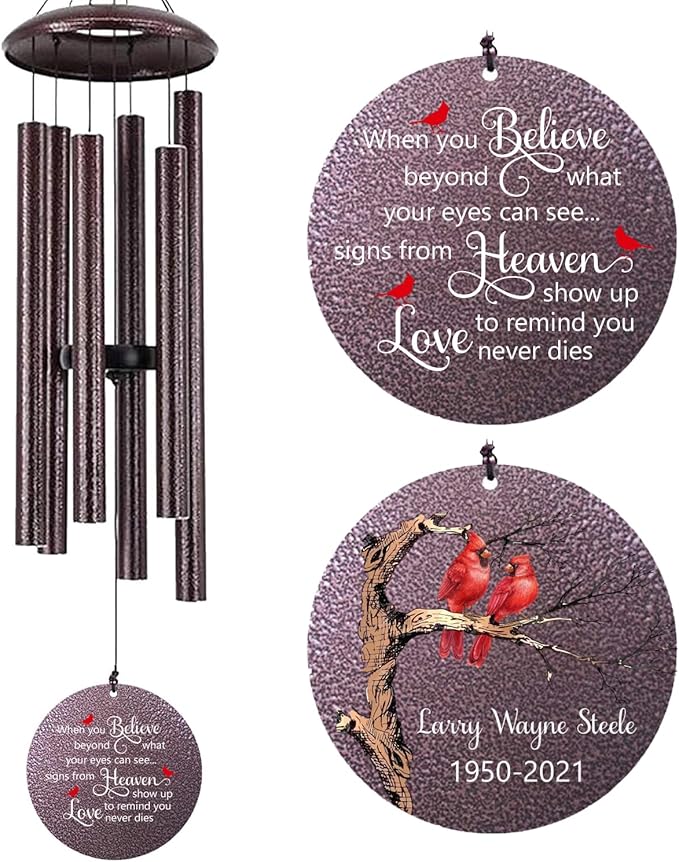 Personalized Sympathy Wind Chimes, Cardinal Wind Chime, in Memory for Loss of Loved Dad/Mom/Ones, Metal Memorial Sympathy Gifts, 36inch Deep Tone Wind Chime, in Loving Memory-Ruum Studio Home