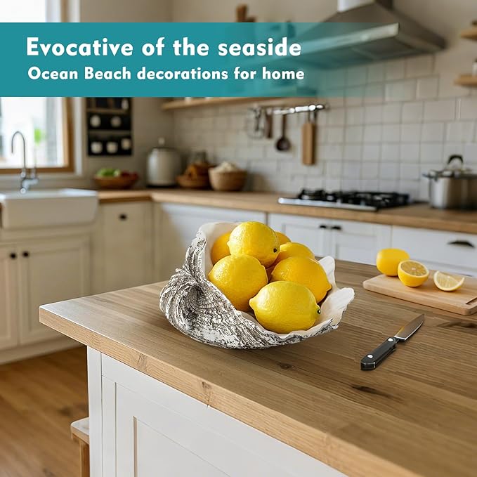 Large Mud Gray Clam Shells Decorative Bowl,Weathered style ClamShell Bowl Beach Decorations for Home Coastal Beach Decor Decoration Storage Bowls & Home Office Nautical Themed Party Decor -10.2"-1PC-Ruum Studio Home