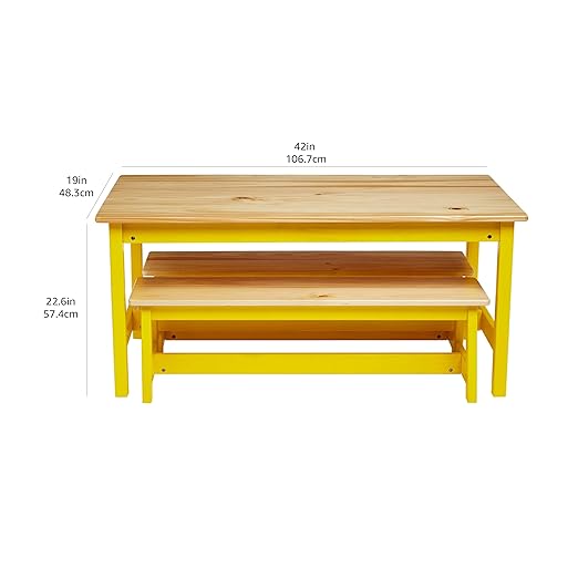 Amazon Basics Indoor Kids Table and Bench Set, Natural, solid pine wood, 3 Count (Pack of 1), Wood Activity Table for Art, Craft, Reading, Learning-Ruum Studio Home