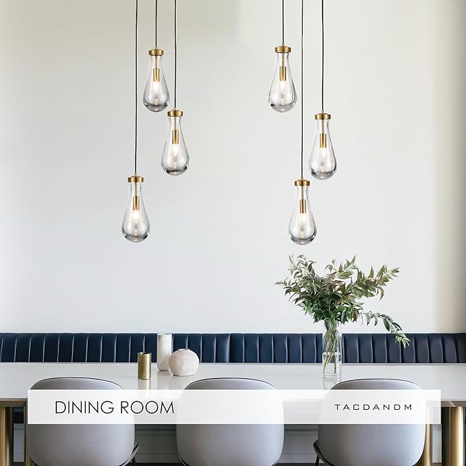 3-Light Raindrop Pendant Light Fixtures, Brass Glass Pendant Lighting, Teardrops Modern Hanging Light for Entryway Foyer Kitchen Island Dining Living Room Hallway-Ruum Studio Home