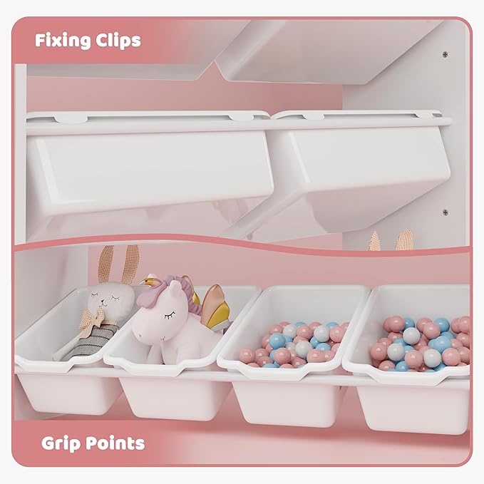 Xilingol Kids Toy Storage Organizer W/8 Removable Toy Bins, 4-Tier Toy Organizers W/6 Storage Cubbies, Kid Bookshelf and Toy Storage for Playroom, Bedroom, Kids Room, Classroom-Ruum Studio Home