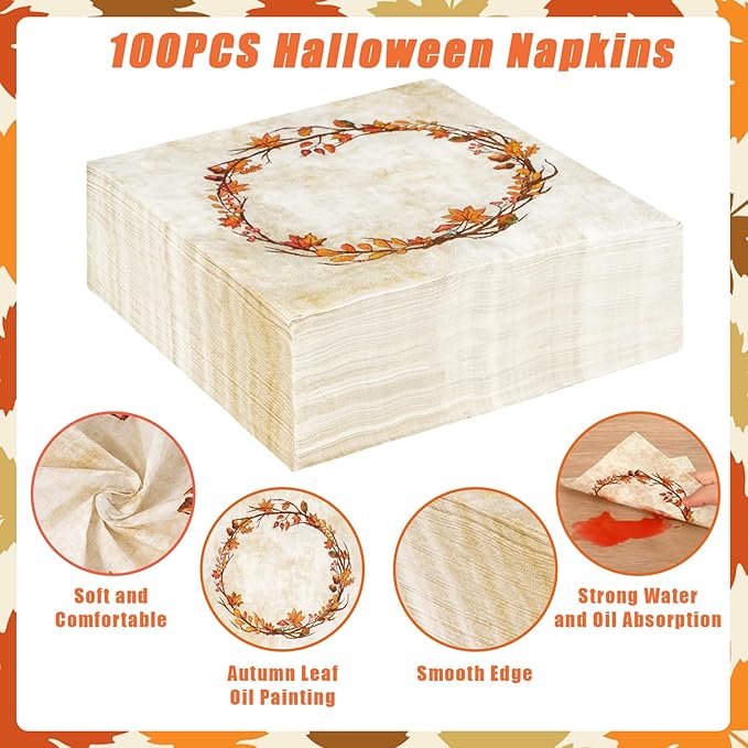 Homlouue 200 Pcs Fall Paper Plates and Napkins, Watercolor Disposable Dinnerware Set, Autumn Leaves Thanksgiving Party Supplies, Serve 50 Guests-Ruum Studio Home