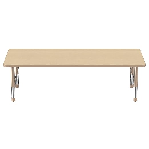 FDP Rectangle Activity School and Classroom Kids Table (30 x 72 inch), Chunky Sand Toddler Leg, Adjustable Height 15-24 inches - Maple Top and Maple Edge-Ruum Studio Home