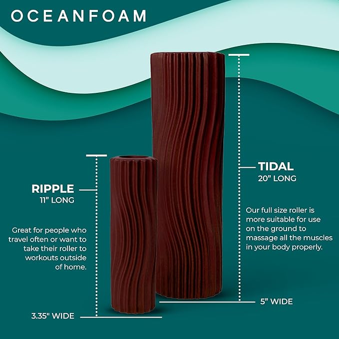 Oceanfoam Tidal Roller - Maroon - Muscle Massage Foam Roller for Back Pain & Stretching - Firm and Ergonomic Wide Wave Textured - Yoga, Athletics, & Wellness - Full Size, 20" x 5"-Ruum Studio Home
