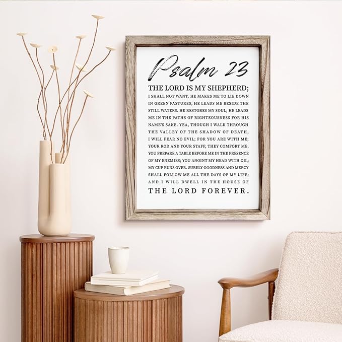 Christian Wooden Sign, Bible Verse Wall Art, Rustic Wooden Plaque, Home Church Decor, Christian Framed Wall Plaque Sign 15 * 11.5 inches, The Lord is My Shepherd-Ruum Studio Home