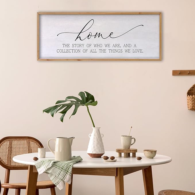Home The Story of Who We Are Sign Farmhouse Family Wall Decor 32x12 Inch Plaque Wood Framed Art for Hanging (Wood)-Ruum Studio Home