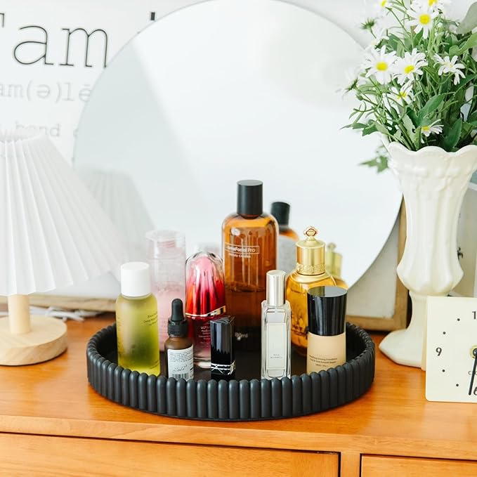 11.8in Decorative Tray for Coffee Table Decor- Modern Oval Concrete Tray for Home Decor- Minimalist Handcrafted Centerpieces Tray for Living Room, Kitchen Dining Table, Entryway (Black)-Ruum Studio Home