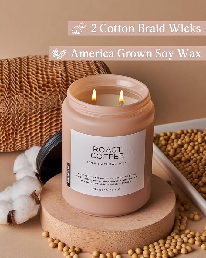 M&SENSE Coffee Candles Scented Strong, 2 Wick Jar Candle 19.4oz, 110 Hours Burning Time, Organic Natural Soy Wax Candle for Bedroom Kitchen Home Decor, Housewarming Gift for Men and Women-Ruum Studio Home