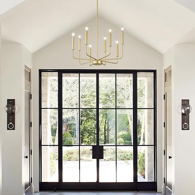 Modern Gold Farmhouse Chandeliers, 8-Light Industrial Metal Chandelier Lighting, Classic Candle Hanging Pendant Light Fixtures for Kitchen Bedroom, Dining Room, Living Room,Foyer-Ruum Studio Home