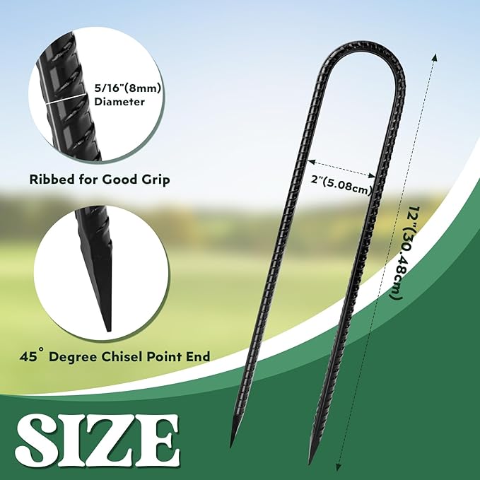 12 inches 12-Pack Trampoline Stakes Anchors High Wind Stake Heavy Duty U Hooks for Ground Lawn Garden Yard Stakes for Decorations Swing Set Shed-Ruum Studio Home