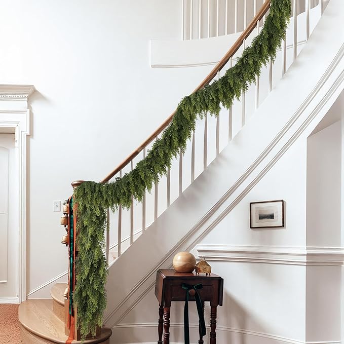 N&T NIETING 9ft Christmas Cedar Garland with Realistic Soft Thickness Pine, Artificial Green Faux Cedar Pine Garland for Fireplace Mantle Fireplace Indoor Outdoor Holiday Party Home Decoration-Ruum Studio Home