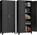 75" Storage Cabinet, Metal Pantry Cabinet, Kitchen Pantry Storage Cabinets with Doors and 4 Shelves, Cabinets for Laundry Room, Living Room, Dinning Room, Assembly Required, Black-Ruum Studio Home