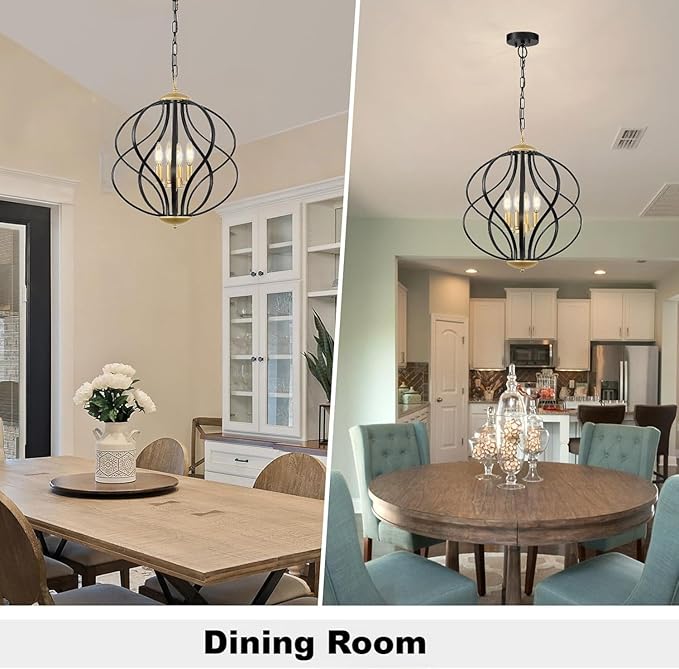 Modern Black and Gold Chandelier for Dining Room, 4 Lights Geometric Chandeliers, Sphere Chandelier Industrial Large Pendant Light Fixtures Hanging for Kitchen, Entryway, Foyer, Stairs-Ruum Studio Home