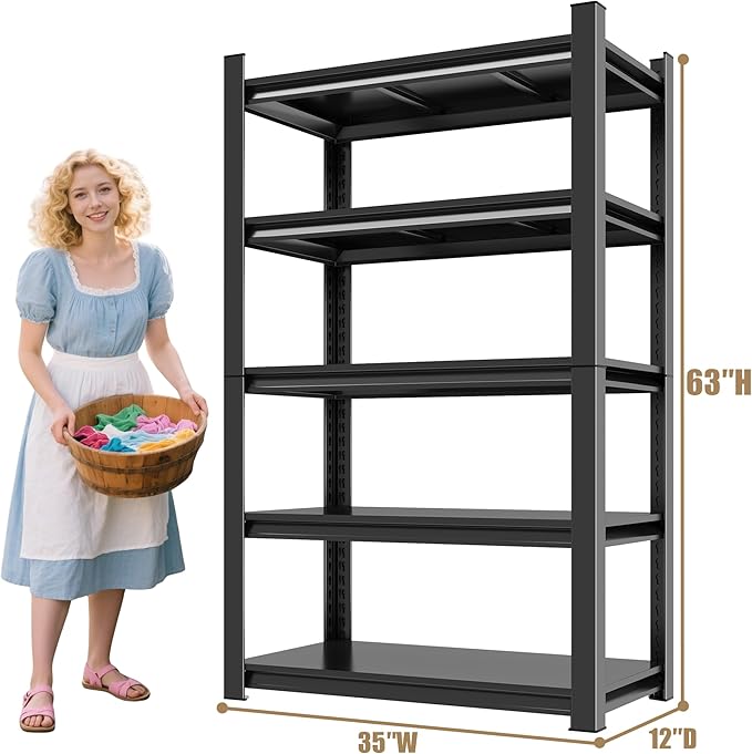Over Washer and Dryer Shelves,4 Tiers Laundry Room Standing Shelf,Laundry Room Storage Organization,Adjustable Metal Shelving Unit,35" W x 12" D x 63" H, Black-Ruum Studio Home