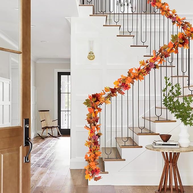 Lvydec 6 Pack Fall Maple Garland - 5.9ft/Strand Artificial Fall Foliage Garland Realistic Maple Leaves Autumn Decor for Home Wedding Halloween Thanksgiving Party-Ruum Studio Home
