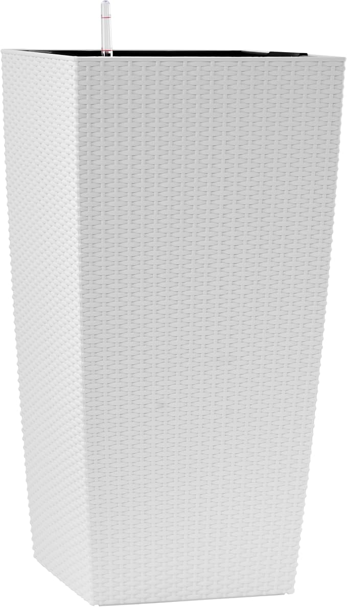 30in Tall Large Plant Pots Planter-Self-Watering Indoor/Outdoor Planting with Drain Holes, Water Level Monitor, Inner Bucket for Front Porch Patio, White Large-Ruum Studio Home