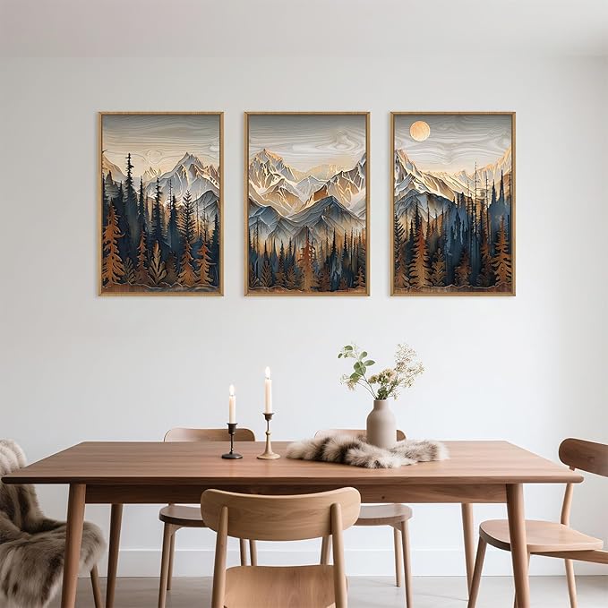 Celestdeco Wood Mountain Framed Canvas Wall Art Set, Pine Trees Wall Painting, Ridge Scenery Wall Decor, Natural Sun Landscape Art Print for Living Room, Bedroom, Dining Room, Office - 24"x36"x3-Ruum Studio Home