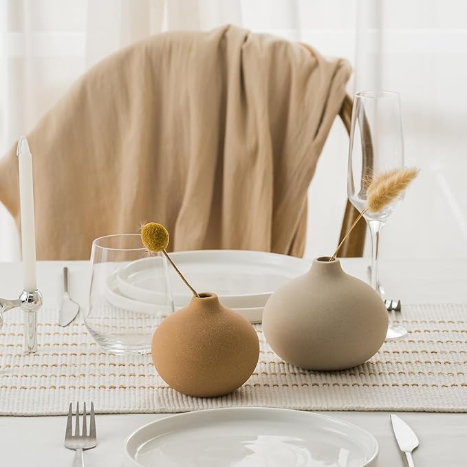 Ceramic Vase Set of 3, Bud Vases for Modern Farmhouse Home Decor, Cute Vases, Small Flower Vases for Dining Table Centerpieces,Living Room,Shelf,Mantel and Entryway Display-Ruum Studio Home