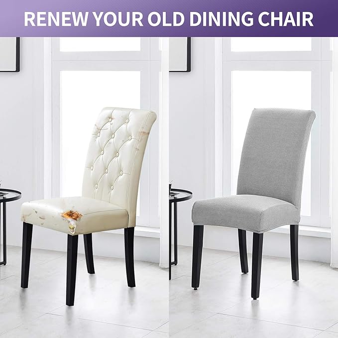 Joccun Chair Covers for Dining Room Set of 4, Dining Chair Slipcovers Stretch Dining Room Chair Covers Seat Protector,Washable Parsons Chair Cover for Home,Hotel,Banquet(Silver,4 Pack)-Ruum Studio Home