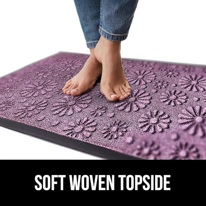 GORILLA GRIP 100% Waterproof All-Season WeatherMax Doormat, 23x35, Durable Natural Rubber, Stain and Fade Resistant, Low Profile, Indoor Outdoor Doormats, Easy Clean Entry Mat, Purple Confetti Daisy-Ruum Studio Home