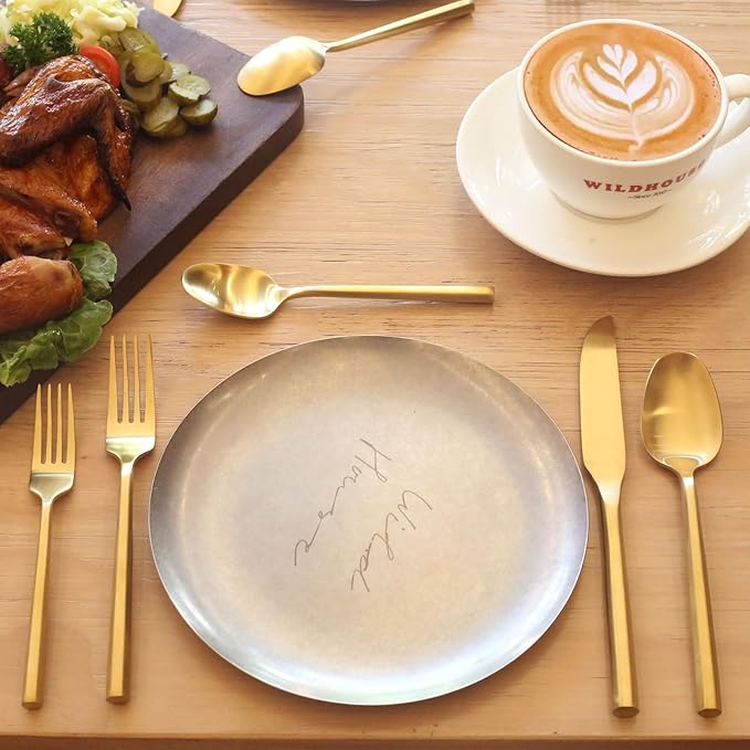 40-Piece Matte Gold Silverware Set, Hand Forged Utensil, Stainless Steel Flatware Set, Hexagon Handle Cutlery Set for Home Hotel Use, Service for 8-Ruum Studio Home