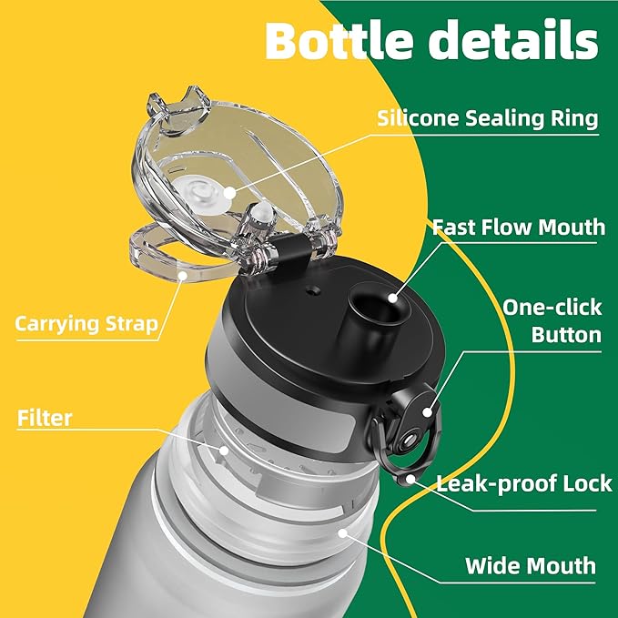 OLDLEY 32 oz Water Bottle, Motivational Water Bottle with Time Marker, Sports Water Bottle With Strap, Leakproof & BPA Free Large Water Bottles for School, Gym, Travel, Outdoor, Tritan,Gray-Ruum Studio Home