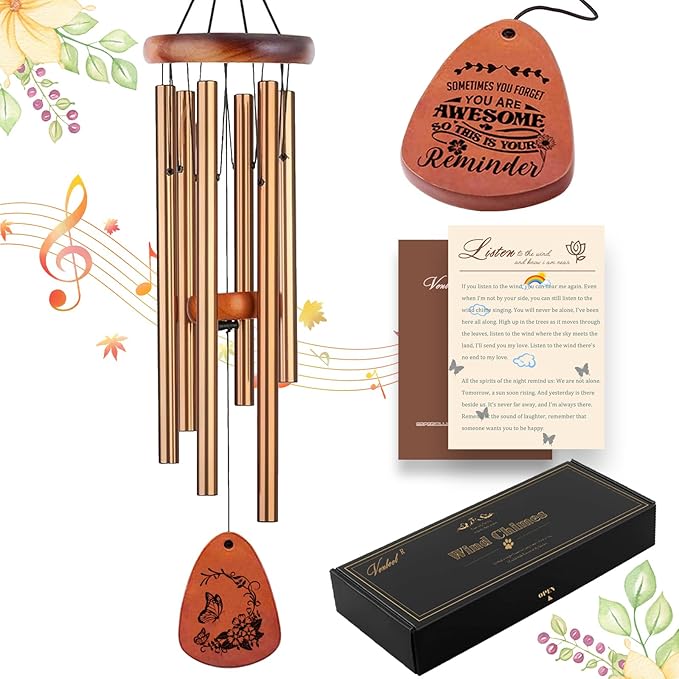 Wind Chimes for Outside, 32" Butterfly Windchime for Outdoor, Butterfly Gifts for Mom Sister, Garden Patio Gift Ideas for Women Friend Co-Worker (Golden)-Ruum Studio Home