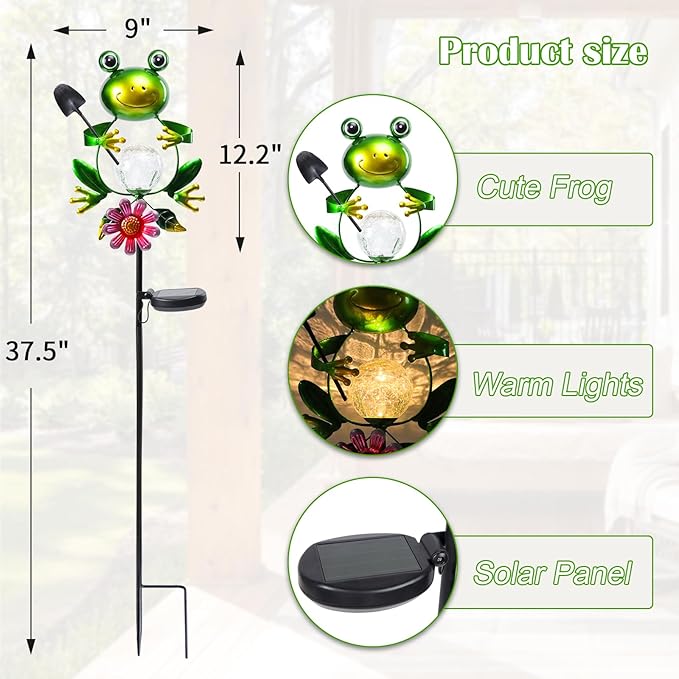 Afirst Solar Lights Outdoor Decorative Metal Frog Crackle Glass Globe Warm White LED Metal Waterproof Garden Stake Lights for Walkway Pathway Lawn Patio Yard Decorations-Ruum Studio Home