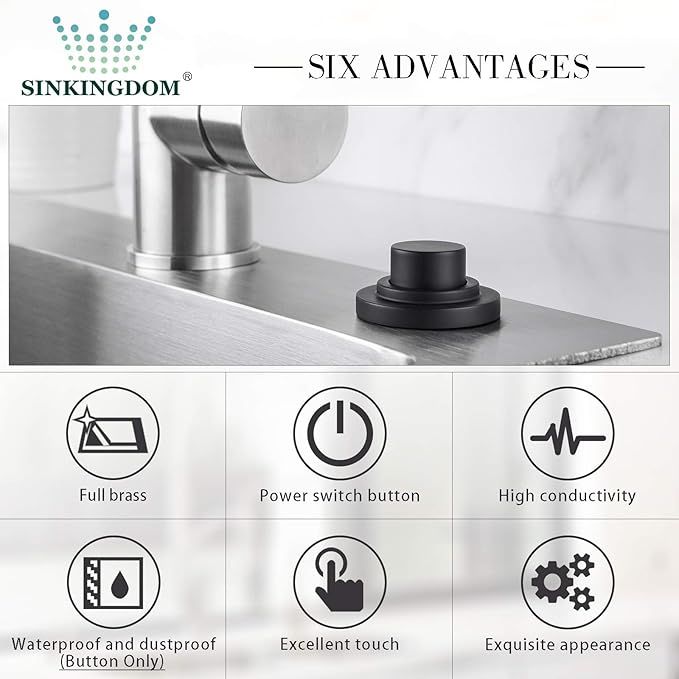 SinkTop Air Switch Kit (Long Full Brass Button) for Disposal, Dual Outlet, (Matte Black)-Ruum Studio Home