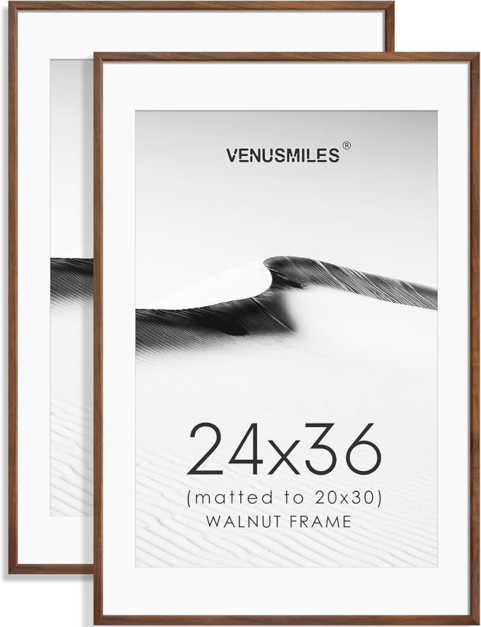 24x36 Poster Frame Set of 2 Natural Solid Walnut Photo Frames with 20x30 Removable Mat Wall Hanging Large Handcrafted Frame with HD Plexiglass Wall and Tabletop Display Large Picture Frame-Ruum Studio Home
